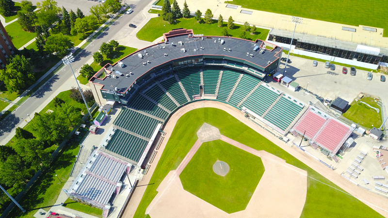 aerial view of sports stadium